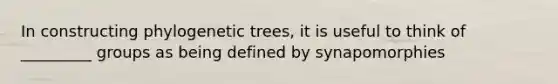 In constructing phylogenetic trees, it is useful to think of _________ groups as being defined by synapomorphies