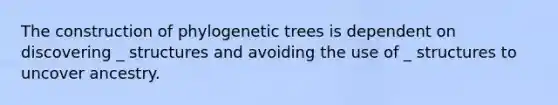 The construction of phylogenetic trees is dependent on discovering _ structures and avoiding the use of _ structures to uncover ancestry.