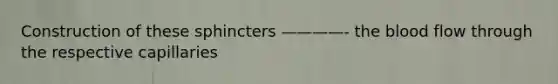 Construction of these sphincters ————- the blood flow through the respective capillaries