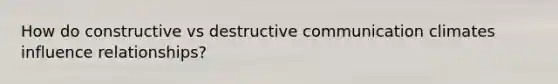 How do constructive vs destructive communication climates influence relationships?