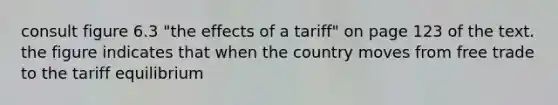 consult figure 6.3 "the effects of a tariff" on page 123 of the text. the figure indicates that when the country moves from free trade to the tariff equilibrium