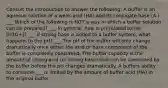 Consult the Introduction to answer the following: A buffer is an aqueous solution of a weak acid (HA) and its conjugate base (A-) ___ Which of the following is NOT a way in which a buffer solution can be prepared? ___ In general, how is pH related to the [H3O+]? ___ If strong base is added to a buffer system, what happens to the pH? ___ The pH of the buffer will only change dramatically once either the acid or base component of the buffer is completely consumed. The buffer capacity is the amount of strong acid (or strong base) that can be consumed by the buffer before the pH changes dramatically. A buffers ability to consume ___ is limited by the amount of buffer acid (HA) in the original buffer.