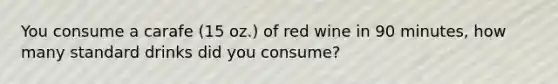 You consume a carafe (15 oz.) of red wine in 90 minutes, how many standard drinks did you consume?