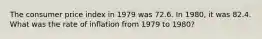 The consumer price index in 1979 was 72.6. In 1980, it was 82.4. What was the rate of inflation from 1979 to 1980?