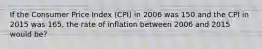 If the Consumer Price Index (CPI) in 2006 was 150 and the CPI in 2015 was 165, the rate of inflation between 2006 and 2015 would be?