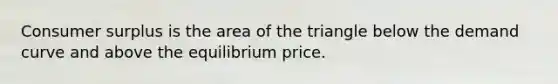 Consumer surplus is the area of the triangle below the demand curve and above the equilibrium price.