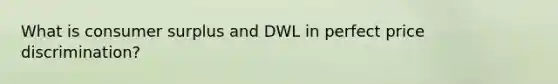 What is consumer surplus and DWL in perfect price discrimination?