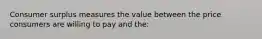 Consumer surplus measures the value between the price consumers are willing to pay and the: