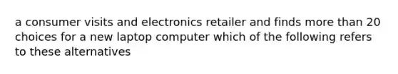 a consumer visits and electronics retailer and finds more than 20 choices for a new laptop computer which of the following refers to these alternatives