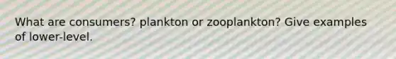 What are consumers? plankton or zooplankton? Give examples of lower-level.