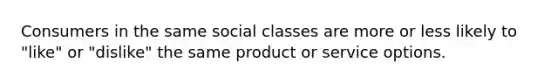 Consumers in the same social classes are more or less likely to "like" or "dislike" the same product or service options.