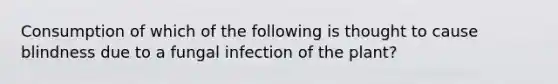 Consumption of which of the following is thought to cause blindness due to a fungal infection of the plant?