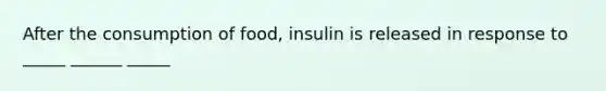 After the consumption of food, insulin is released in response to _____ ______ _____