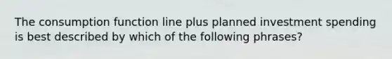 The consumption function line plus planned investment spending is best described by which of the following phrases?