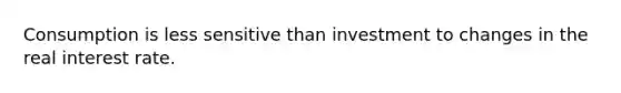 Consumption is less sensitive than investment to changes in the real interest rate.