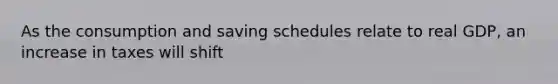 As the consumption and saving schedules relate to real GDP, an increase in taxes will shift
