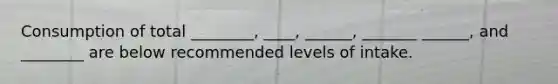 Consumption of total ________, ____, ______, _______ ______, and ________ are below recommended levels of intake.