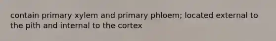 contain primary xylem and primary phloem; located external to the pith and internal to the cortex