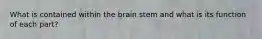 What is contained within the brain stem and what is its function of each part?