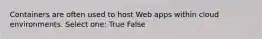 Containers are often used to host Web apps within cloud environments. Select one: True False