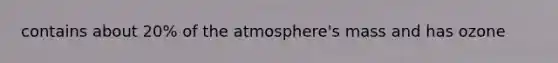 contains about 20% of the atmosphere's mass and has ozone