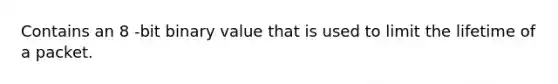 Contains an 8 -bit binary value that is used to limit the lifetime of a packet.