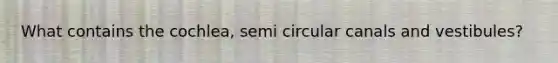 What contains the cochlea, semi circular canals and vestibules?