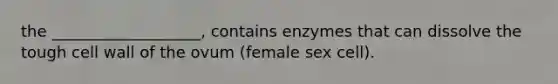 the ___________________, contains enzymes that can dissolve the tough cell wall of the ovum (female sex cell).