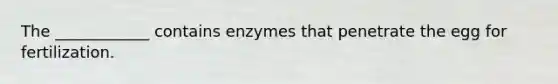 The ____________ contains enzymes that penetrate the egg for fertilization.