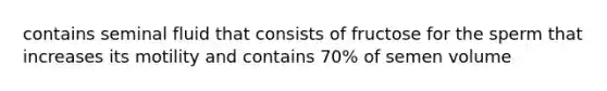 contains seminal fluid that consists of fructose for the sperm that increases its motility and contains 70% of semen volume