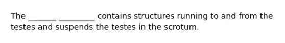 The _______ _________ contains structures running to and from the testes and suspends the testes in the scrotum.