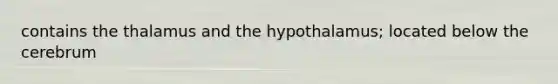 contains the thalamus and the hypothalamus; located below the cerebrum