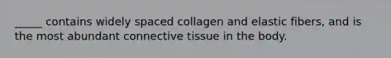 _____ contains widely spaced collagen and elastic fibers, and is the most abundant connective tissue in the body.