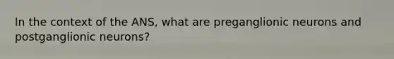 In the context of the ANS, what are preganglionic neurons and postganglionic neurons?