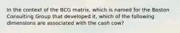 In the context of the BCG matrix, which is named for the Boston Consulting Group that developed it, which of the following dimensions are associated with the cash cow?