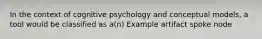 In the context of cognitive psychology and conceptual models, a tool would be classified as a(n) Example artifact spoke node