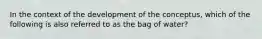 In the context of the development of the conceptus, which of the following is also referred to as the bag of water?