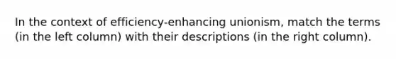In the context of efficiency-enhancing unionism, match the terms (in the left column) with their descriptions (in the right column).