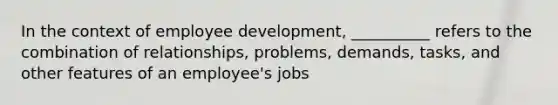 In the context of employee development, __________ refers to the combination of relationships, problems, demands, tasks, and other features of an employee's jobs