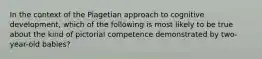 In the context of the Piagetian approach to cognitive development, which of the following is most likely to be true about the kind of pictorial competence demonstrated by two-year-old babies?