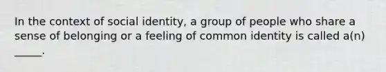 In the context of social identity, a group of people who share a sense of belonging or a feeling of common identity is called a(n) _____.