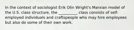 In the context of sociologist Erik Olin Wright's Marxian model of the U.S. class structure, the __________ class consists of self-employed individuals and craftspeople who may hire employees but also do some of their own work.