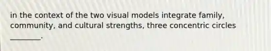 in the context of the two visual models integrate family, community, and cultural strengths, three <a href='https://www.questionai.com/knowledge/kyLzXa957r-concentric-circles' class='anchor-knowledge'>concentric circles</a> ________.