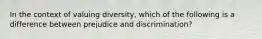 In the context of valuing diversity, which of the following is a difference between prejudice and discrimination?​