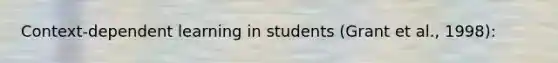 Context-dependent learning in students (Grant et al., 1998):