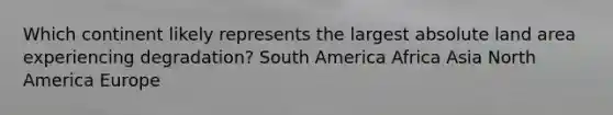 Which continent likely represents the largest absolute land area experiencing degradation? South America Africa Asia North America Europe