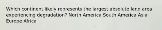 Which continent likely represents the largest absolute land area experiencing degradation? North America South America Asia Europe Africa