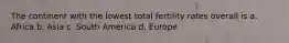 The continent with the lowest total fertility rates overall is a. Africa b. Asia c. South America d. Europe