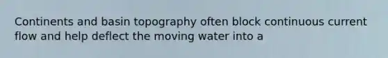 Continents and basin topography often block continuous current flow and help deflect the moving water into a