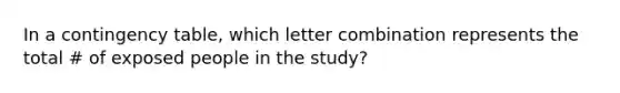 In a contingency table, which letter combination represents the total # of exposed people in the study?